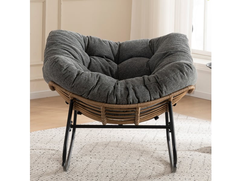  Fauteuil à bascule en chenille - 102x98x77 cm - chaise berçante ergonomique cadre métal détente salon chambre - gris  - Conforama C