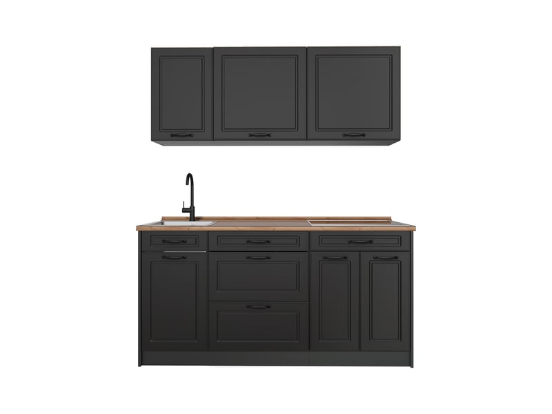  Vicco cuisine, anthracite campagneanthracite, 160cm plan de travail chêne doré  - Conforama A
