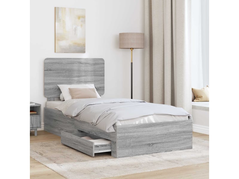  Lit simple- lit adulte -  cadre de lit gris sonoma 100 x 200 cm bois d'ingénierie  - Conforama B