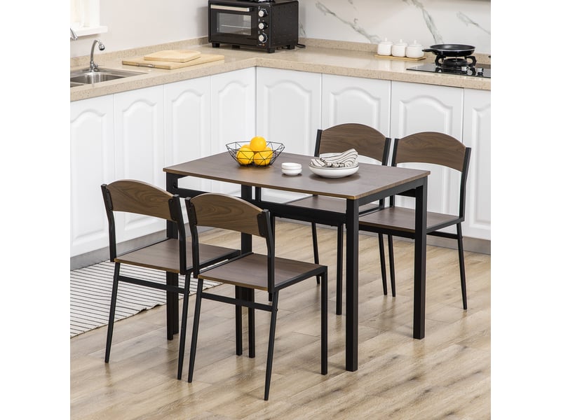  Ensemble de salle à manger 5 pièces comprenant 1 table rectangulaire (100 x 63 x 76,5 cm) et 4 chaises (45 x 40 x 82 cm), en acier et mdf.  - Conforama C