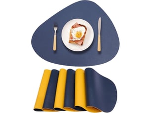 Set de 6 sets de sets de table ronds en cuir synthétique, réversibles bleu marine et jaune, sets de table étanches en pu, résistants à la chaleur et antidérapants, lavables, adaptés pour les tables à