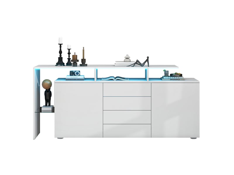  Meuble tv blanc avec led et rangement, 160 x 35 x 70 cm  - Conforama A