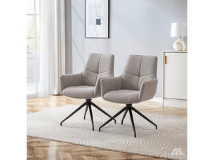Lot de 2 chaises de salle à manger pivotantes 360°, 48x50x85 cm, fauteuil de salon rembourré ergonomique avec accoudoirs, tissu respirant, gris
