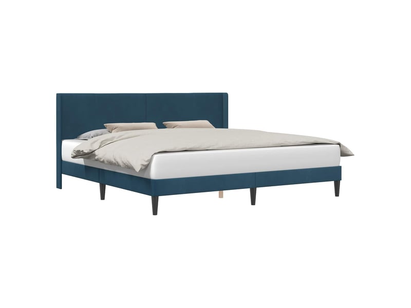 Lit double- lit adulte - cadre de lit avec tête de lit bleu 200 x 200 cm velours - Conforama A