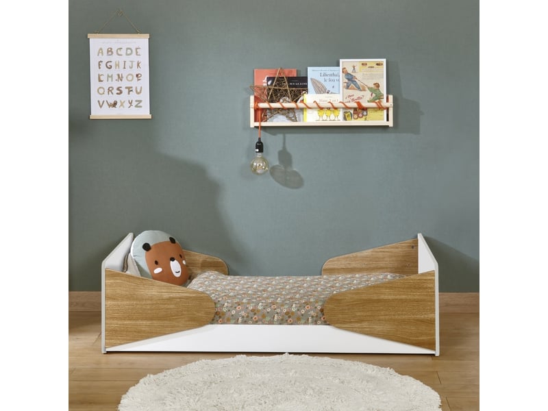 Lit enfant montessori 70x140 cm zahia blanc et bois Zahia - Conforama C