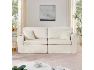 Canapé droit 2 places avec usb, poches latérales et porte-gobelets  - coussins, chenille - beige