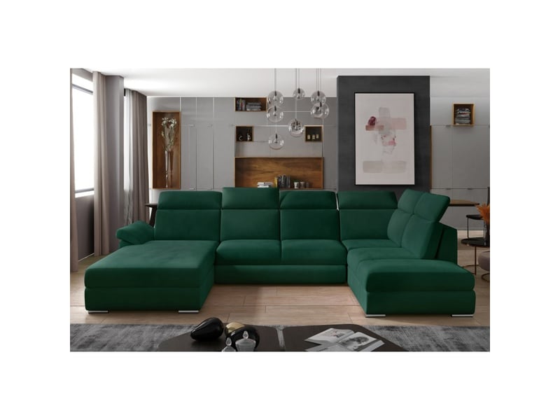  Canapé panoramique convertible majesta 5 places vert foncé – angle gauche  - Conforama B