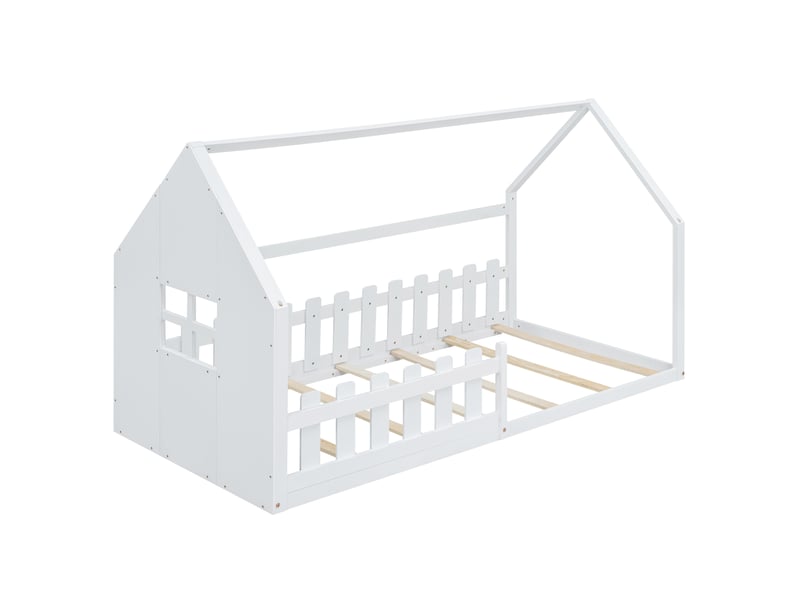  Lit enfant blanc 90x200 cm style maison, cadre décoratif en bois  - Conforama D
