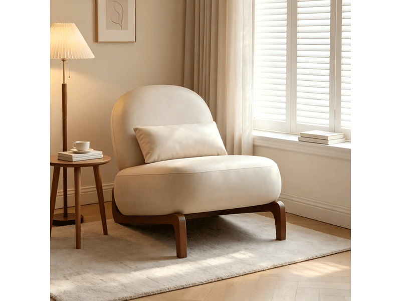  Fauteuil d'appoint blanc - chaise lounge sans accoudoirs en velours avec pieds en bois massif pour salon et chambre  - Conforama D