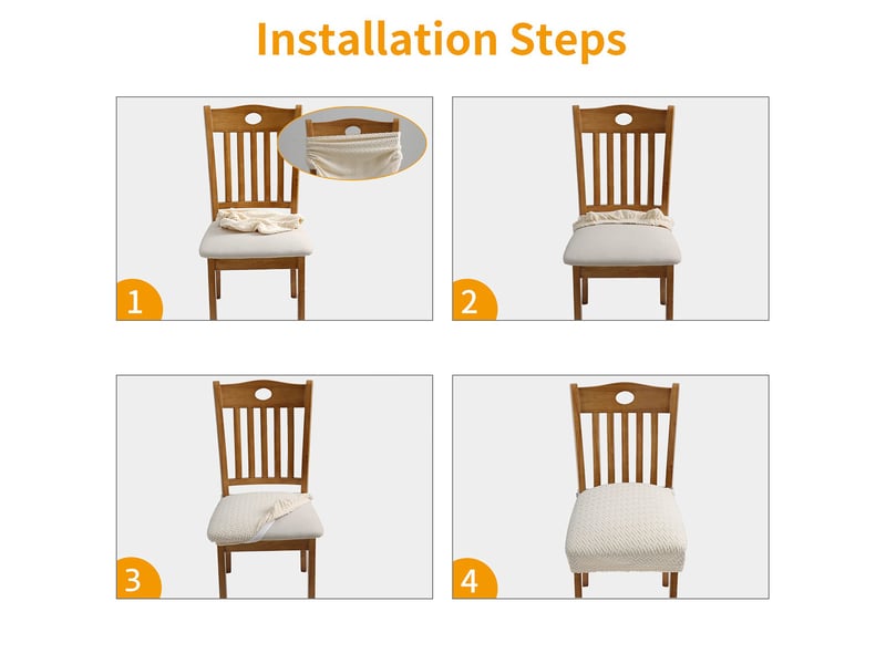  Lot de 6 housse de chaise extensibles en jacquard pour salle à manger, amovibles et lavables avec les de dossier, 20 x 20 cm, beige  - Conforama D