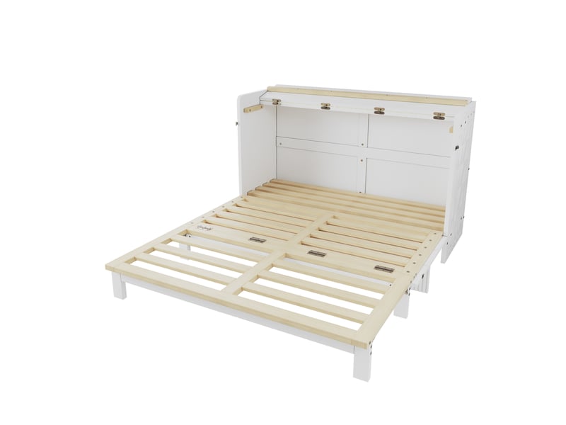  Lit escamotable blanc 140x200 cm, tiroirs, led, usb, prise et panneau brillant  - Conforama D