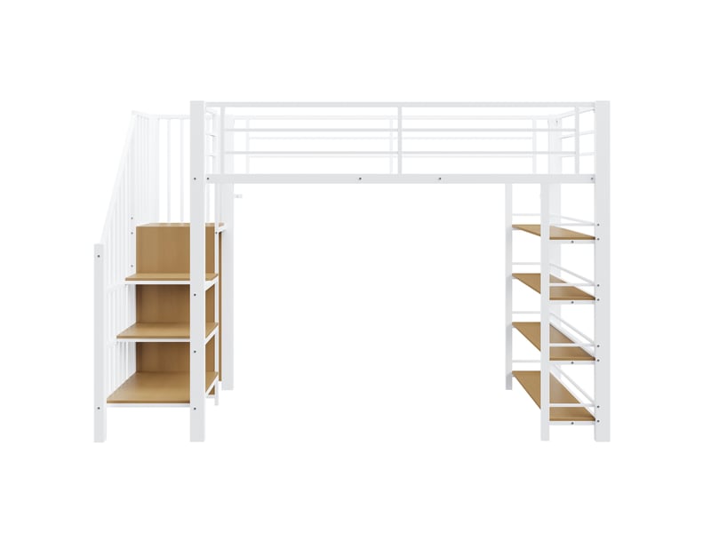 Lit mezzanine enfant 90x200 cm – blanc – escalier sécurisé, rangements et penderie intégrés – sans matelas - Conforama D