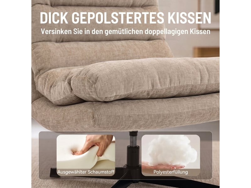  Fauteuil de salon - fauteuil lounge avec repose-pieds, fauteuil pivotant en chenille avec repose-pieds réglables en hauteur, brun  - Conforama W