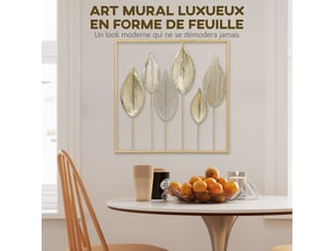 Décoration murale en métal moderne, sculpture murale en métal en forme de feuille, doré, 70 x 70 cm