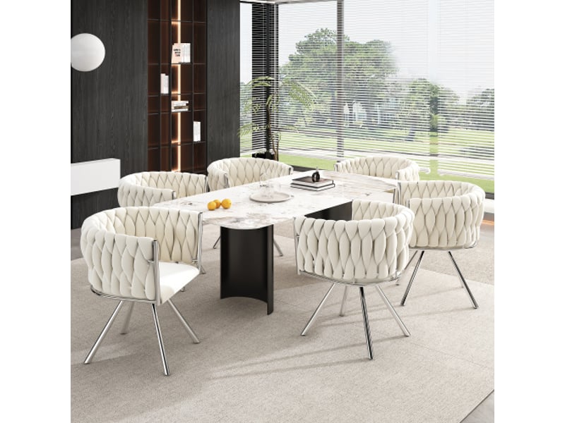  Lot de 4 chaises de salle à manger pivotantes 360° en velours beige et argenté  - Conforama D