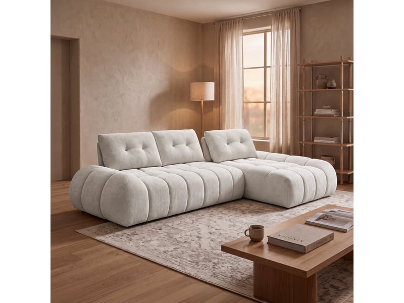 Canapé d'angle en tissu capitonné beige - angle droit - Conforama B