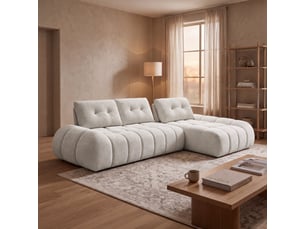 Canapé d'angle en tissu capitonné beige - angle droit