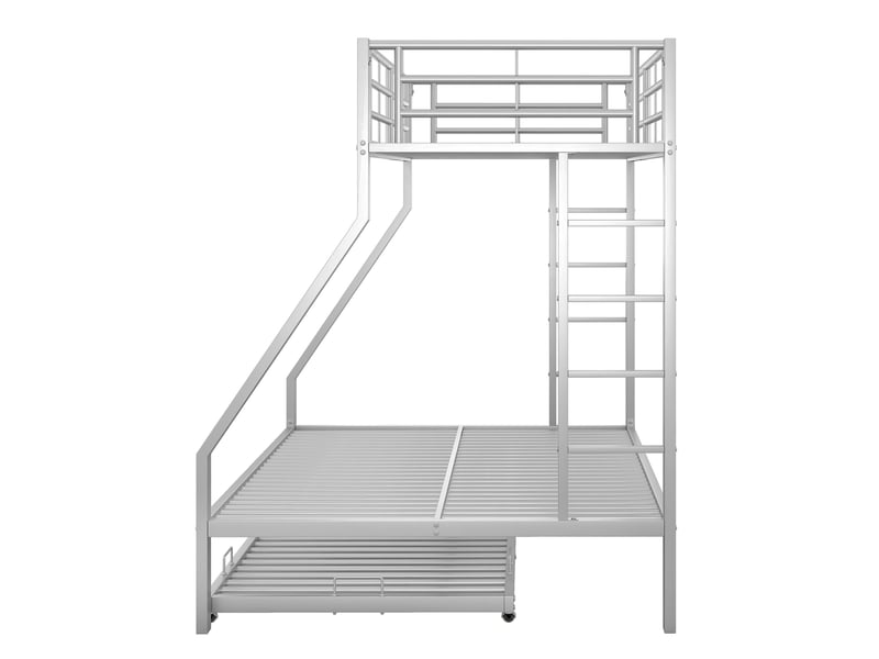  Lit superposé 3 places 90 × 200 cm et 140 × 200 cm, couchage gigogne 90 × 190 cm, sans matelas, métal argenté  - Conforama E