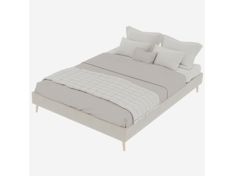  Lit 140x200 cm velours hollandais beige, structure basse, sans sommier ni mécanisme ni tête de lit ni matelas  - Conforama A