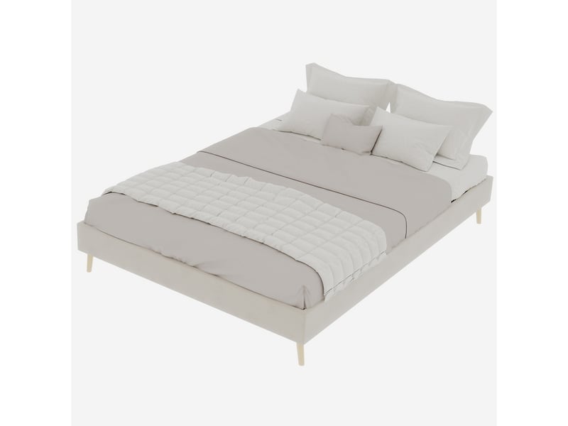  Lit 140x200 cm velours hollandais beige, structure basse, sans sommier ni mécanisme ni tête de lit ni matelas  - Conforama A