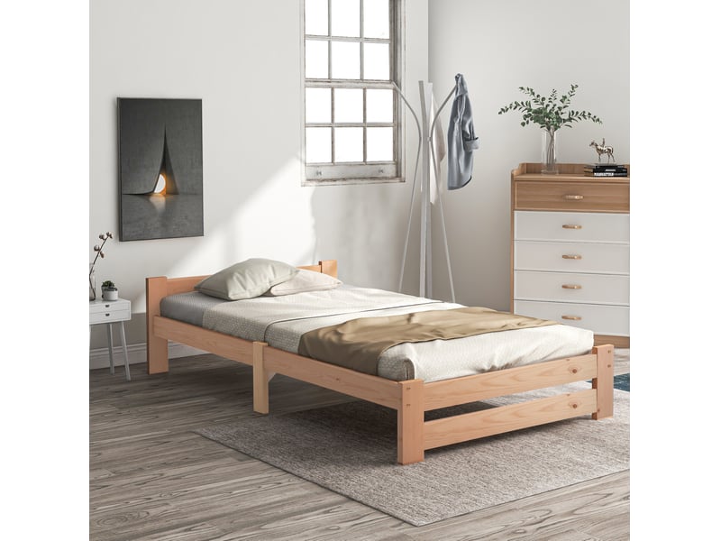  Lit 90x200 cm avec tête de lit, bois, naturel sans matelas  - Conforama E