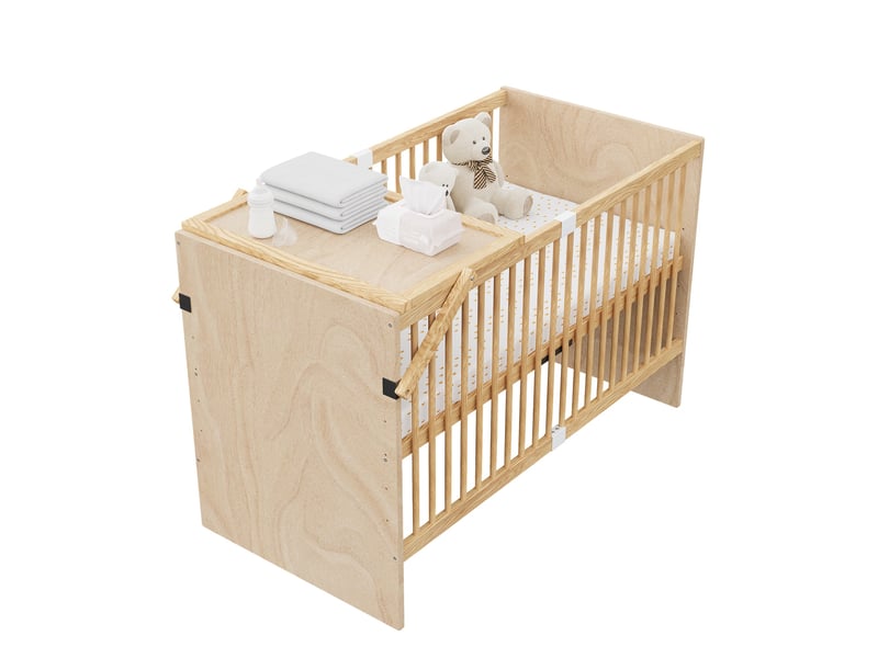  Lit bébé multifonction 70x140 cm - lit à barreaux en pin massif avec table à langer rabattable - bois naturel  - Conforama A