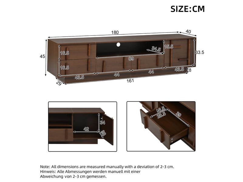 Meuble tv 180x40x45 cm en mdf coloris noyer avec 4 tiroirs - Conforama C