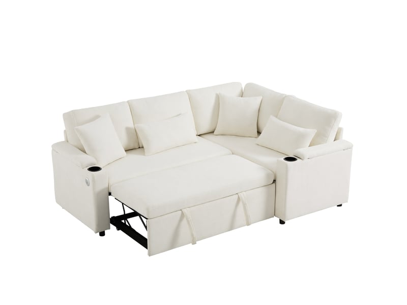  Canapé d'angle convertible modenvie 4 places avec rangement et usb 206,5 x 141 x 86 cm beige  - Conforama A