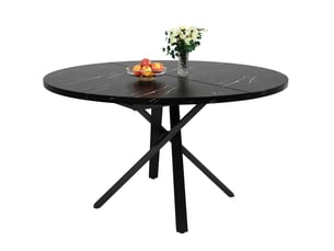 Table ronde extensible, 100-140 cm, x h 75.5 cm, design moderne, pratique, plateau mdf, piètement métal, coloris noire