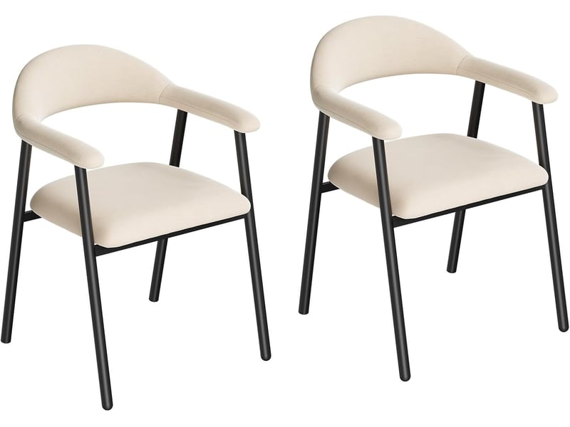 Lot de 2 chaise de salle à manger, beige,en chenille et métal, siège rembourré, dossier et accoudoirs intégrés - Conforama A