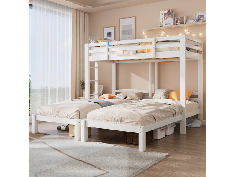  Lit superposé triple 90x200 cm pour enfants et adolescents en bois blanc  - Conforama D