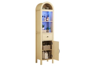 Armoire haute de salle de bain 40 x 30 x 163 cm en mdf bois clair, led rgb, tiroir et porte réversible