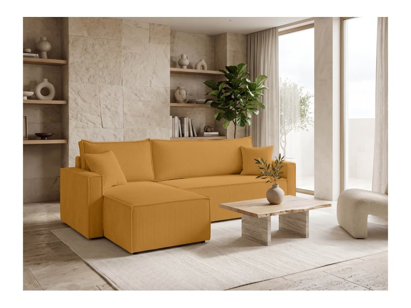 Farah - canapé d'angle reversible convertible 4 places accoudoirs slim velours cotelé - Conforama B