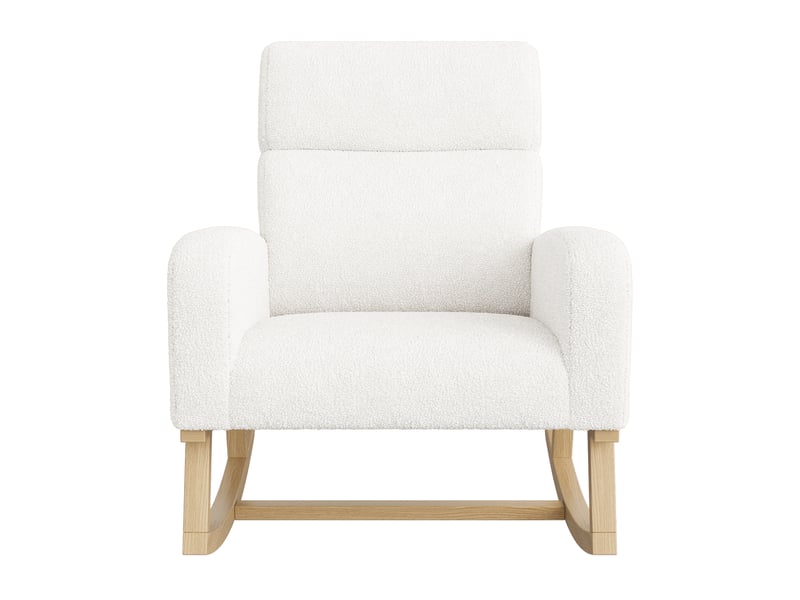 Fauteuil à bascule - 69,2 x 78,5 x 87 cm - blanc - en tissu bouclette - chaise à bascule confortable avec pieds en bois - Conforama E