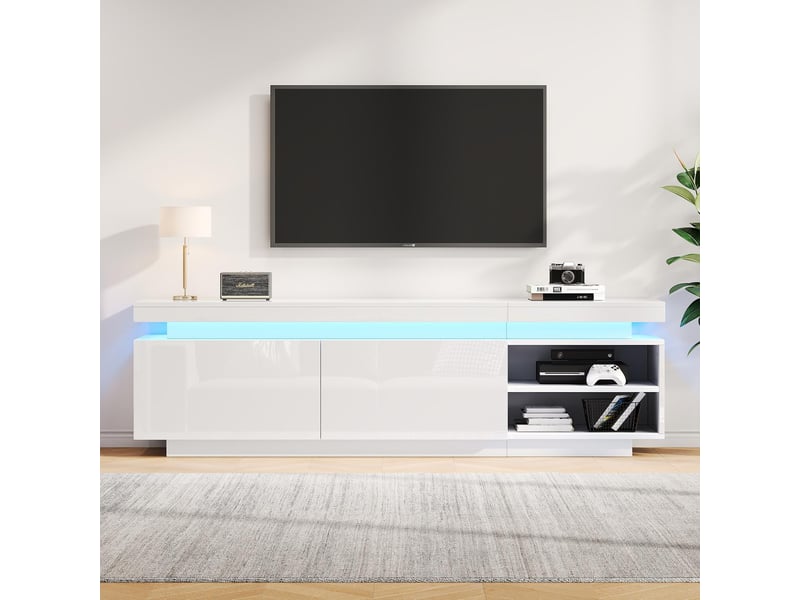  Meuble tv avec éclairage led en panneau de particules blanc 170x35x50 cm - pangivo  - Conforama B