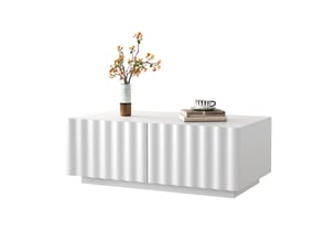 Table basse blanche avec 2 tiroirs 100x50cm - table de salon moderne minimaliste motif ondulé en mdf