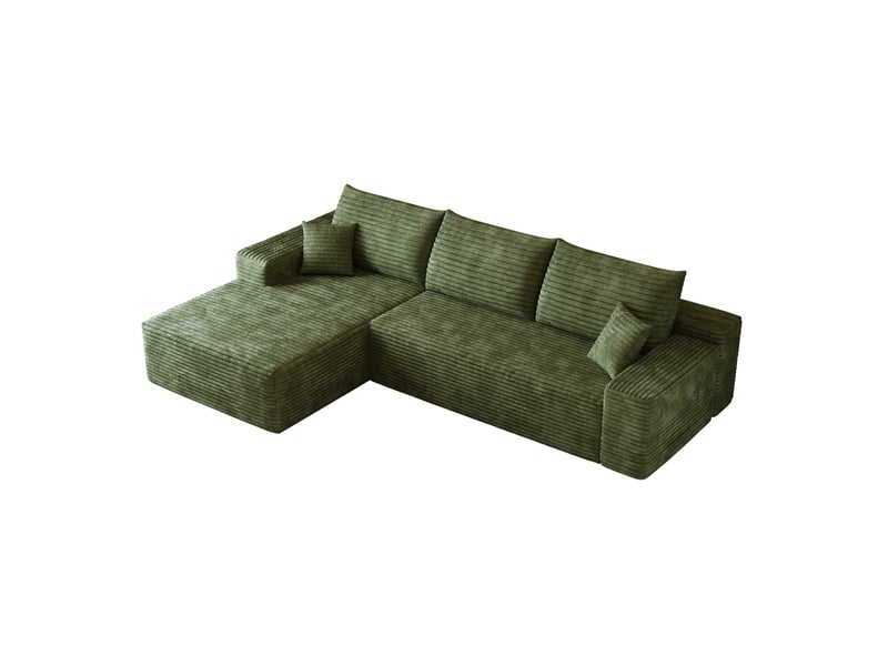 Canapé d'angle modulaire 3 places 270 cm en velours côtelé vert, méridienne gauche et assise profonde - Conforama A