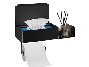 Support de papier toilette avec boîte de rangement en acier inoxydable 304 - porte-papier toilette sans perforation