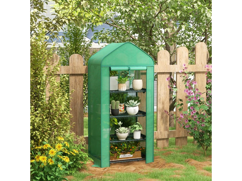  Serre à plantes à 4 niveaux avec porte enroulable, métal et pe, 69 x 49 x 158 cm, vert foncé  - Conforama C
