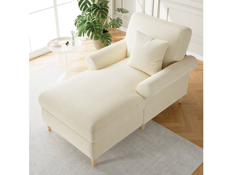  Fauteuil relax 133x87x90 cm, avec fonction allongée, coussin lombaire, canapé simple, pour salon, bureau, velours beige  - Conforama E