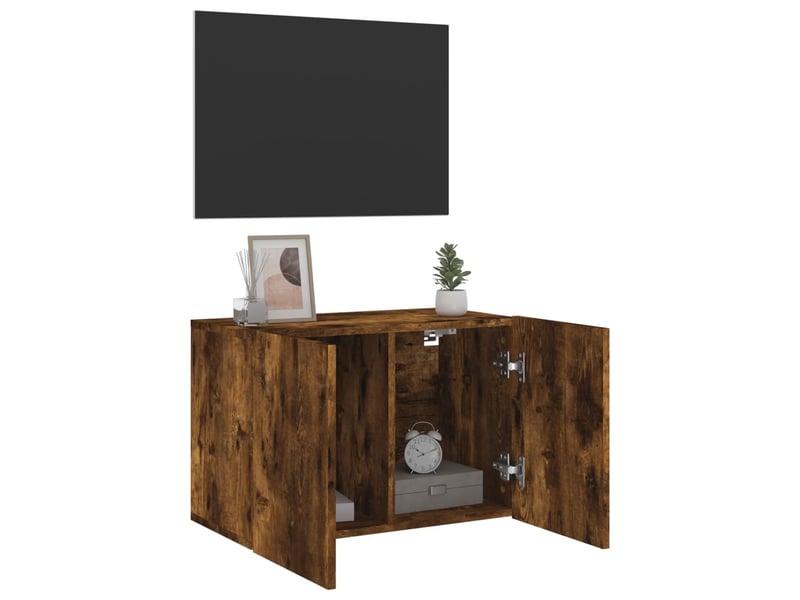  Meuble tv - banc tv - meuble de rangement mural chêne fumé 60x30x41 cm  - Conforama D
