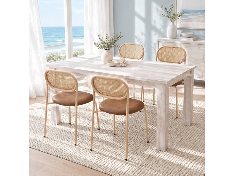 Lot de 6 chaises de salle à manger, dossier ovale en rotin naturel, pu marron  - Conforama B
