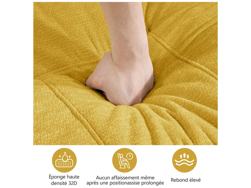 Canapé d'angle en u 3 places sans cadre, canapé modulaire, housse chenille douce, mousse 32d, sans montage, 2 poufs, jaune - Conforama E