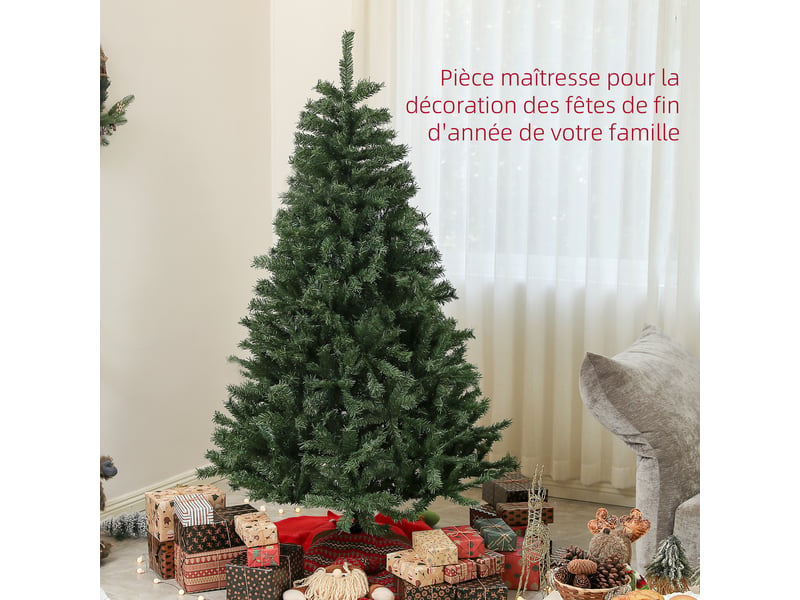  Sapin de noël artificiel arbre de noël 180 cm avec 1 000 branches, ouverture automatique, base en acier, vert  - Conforama D
