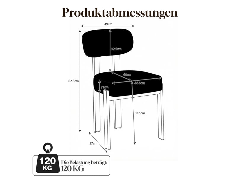  Chaise de salle à manger lot de 2 57x49x82,5 cm – gris – dossier incurvé et assise confortable  - Conforama C