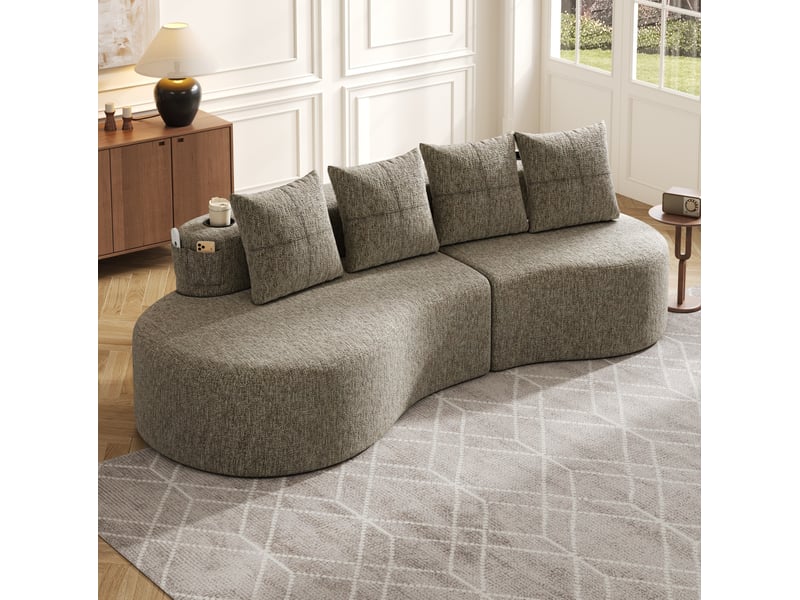 Canapé 4 places en tissu lin avec porte-gobelets et poche latérale khaki evryae - Conforama D
