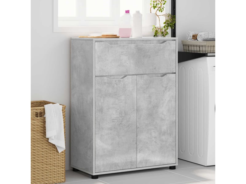  Cabinet de salle de bain, meuble de rangement gris béton 72.5x36.5x100 cm  - Conforama D