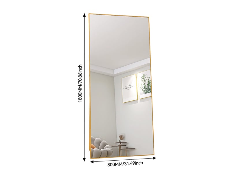  Miroir sur pied 180x80cm doré - miroir mural pleine longueur - cadre en alliage d'aluminium - verre trempé hd anti-explosion  - Conforama E