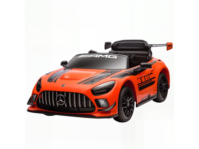  Voiture électrique mercedes-amg 12v pour enfants de 3 à 8 ans avec télécommande, phares led et roues de transport, orange.  - Conforama B