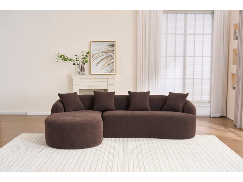  Canapé d'angle avec méridienne gauche, design courbé et montage sans outil en chenille marron 243 × 150 × 67 cm  - Conforama E